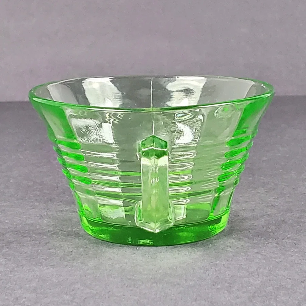 Vintage Green Uranium Glass Ribbed Teacup Vaseline Depression Glass Glows UV